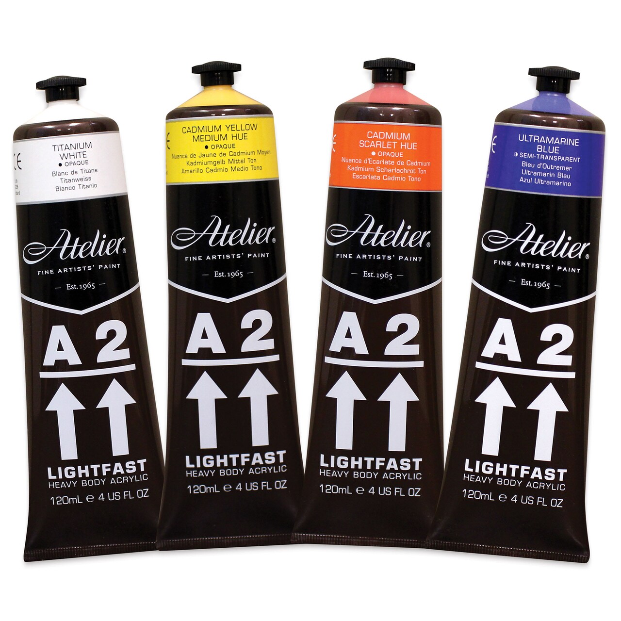 Chroma Atelier A2 Lightfast Heavy Body Acrylic Paints - Set of 4, Assorted Colors, 120 ml Tubes
